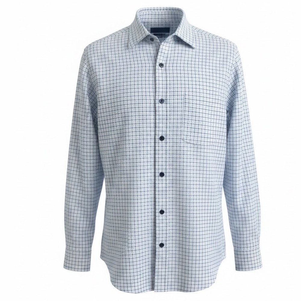 Bugatchi Uomo Mens XL Blue White Grid Check Cotton Button Down Shirt